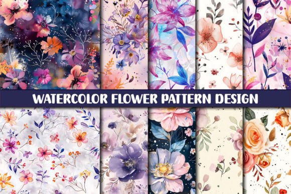 Download Watercolor Flower Pattern Design - Premium Bundle