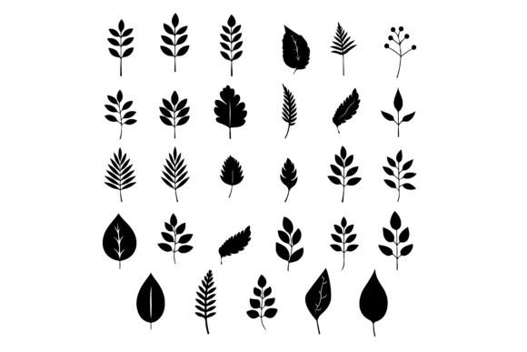Download A Black Silhouette Leaf Symbol Set - Symbol set Collection