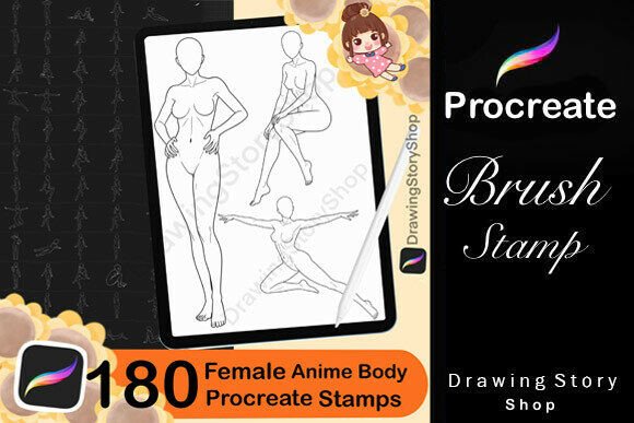 Download 180 Procreate Stamps, Female Anime Body - Female Collection