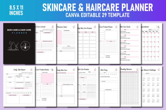Download Skincare &amp; Haircare Planner Canva KDP - Canva Collection